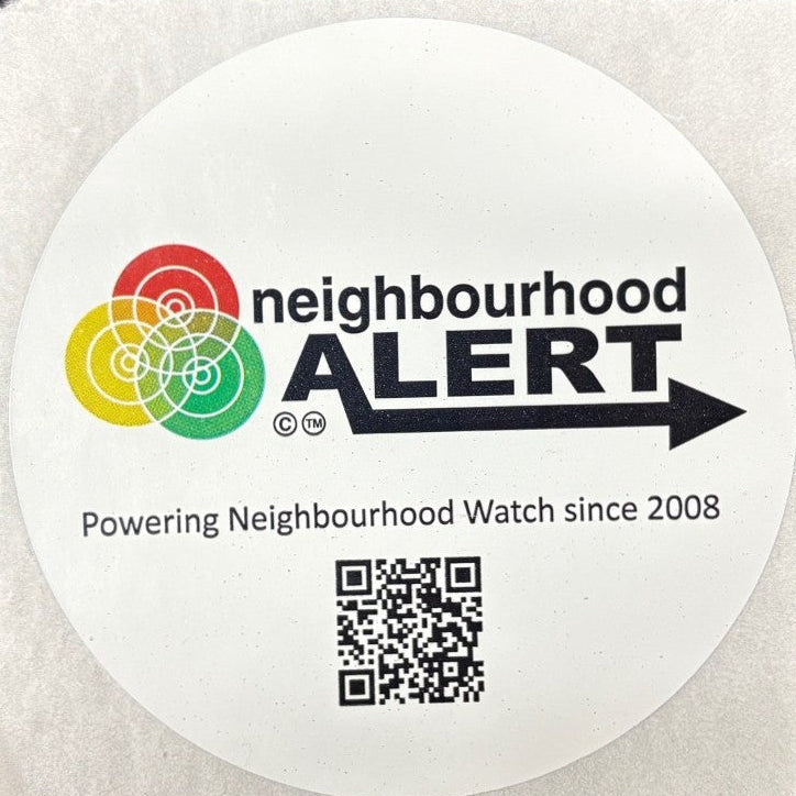 Pack of 50 Neighbourhood Watch 'today' logo window stickers, Alert logo on reverse