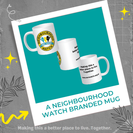 A Neighbourhood Watch branded mug